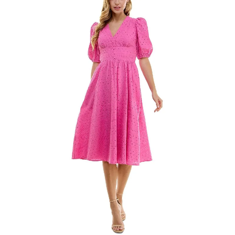 women's designer dressesCity Studio Womens Juniors Eyelet Cotton Midi Dress