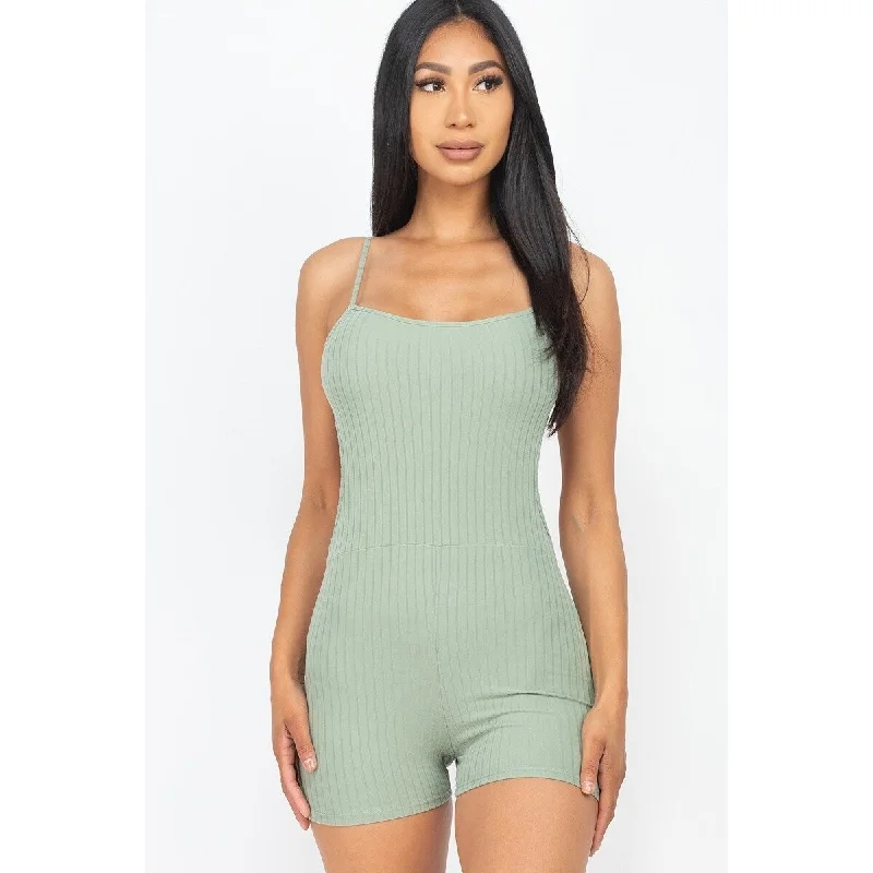 Custom DressGreen Bay Ribbed Sleeveless Back Cutout Bodycon Active Romper