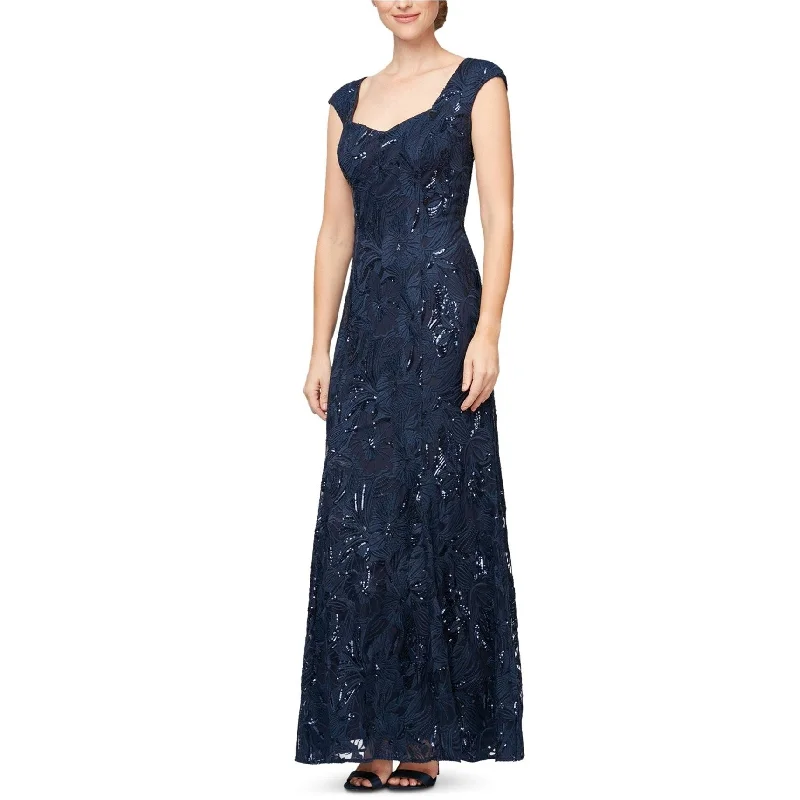 women's denim dressesAlex Evenings Womens Embroidered Fit & Flare Dress, Blue, 14