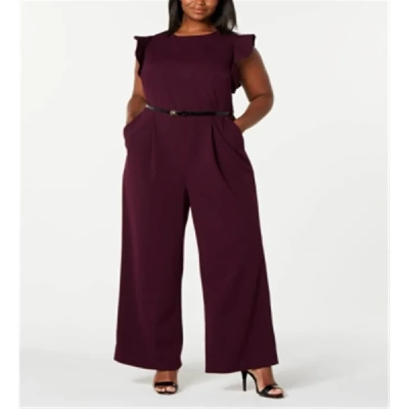 women's mother of the bride dressesCalvin Klein Women's Jewel Neck Wide Leg Evening Jumpsuit Purple Size Petite Small