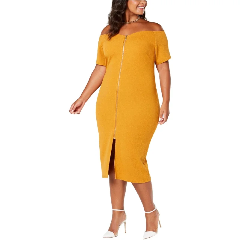 Peter Pan Collar DressPlanet Gold Womens Zip Front Bodycon Dress, Yellow, 1X