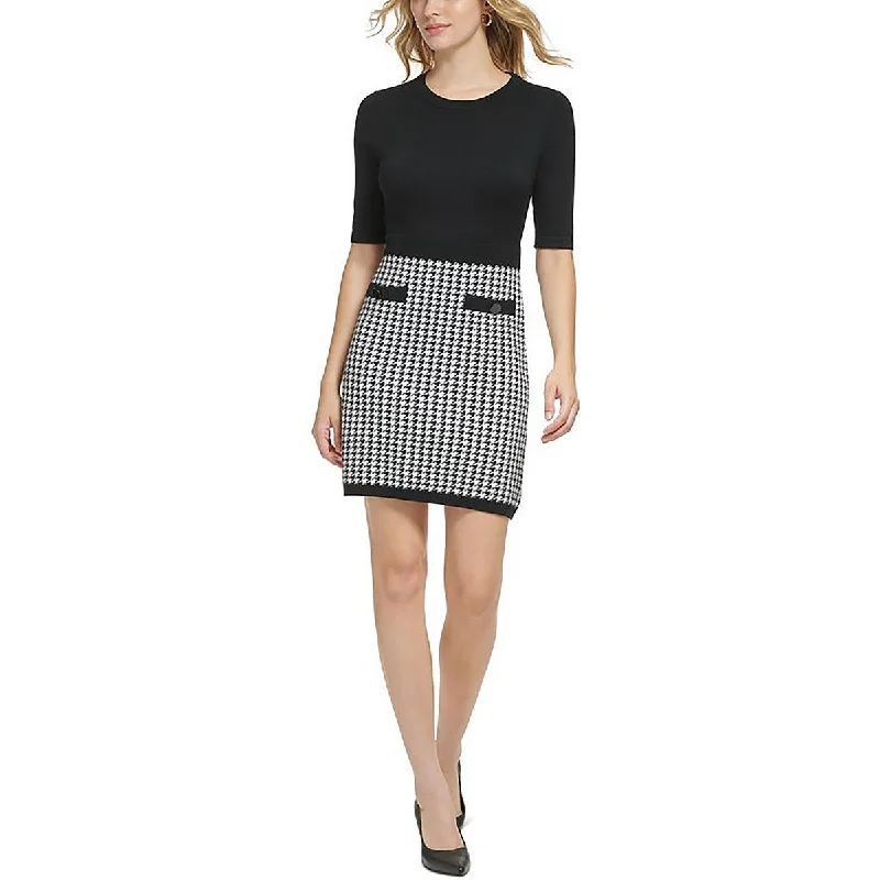 women's hourglass figure dressesKarl Lagerfeld Paris Womens Houndstooth Midi Sweaterdress