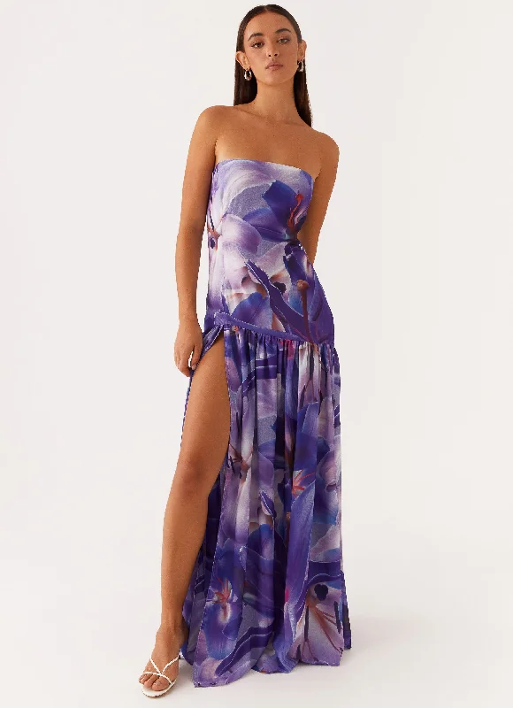 women's bridesmaid dressesEden Strapless Maxi Dress - Purple White Lilly