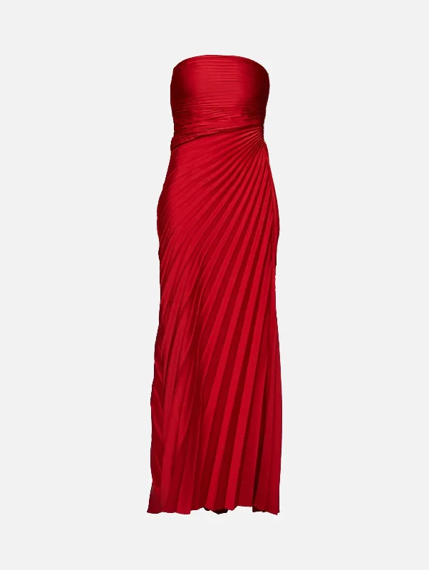 women's flowy dressesBianca Strapless Pleated Maxi Dress in Really Red