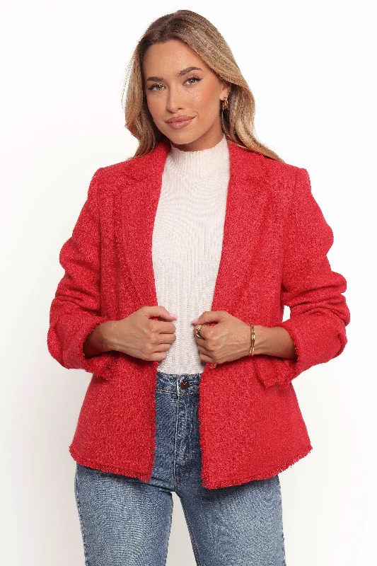 Simona Single Button Twill Blazer - Red