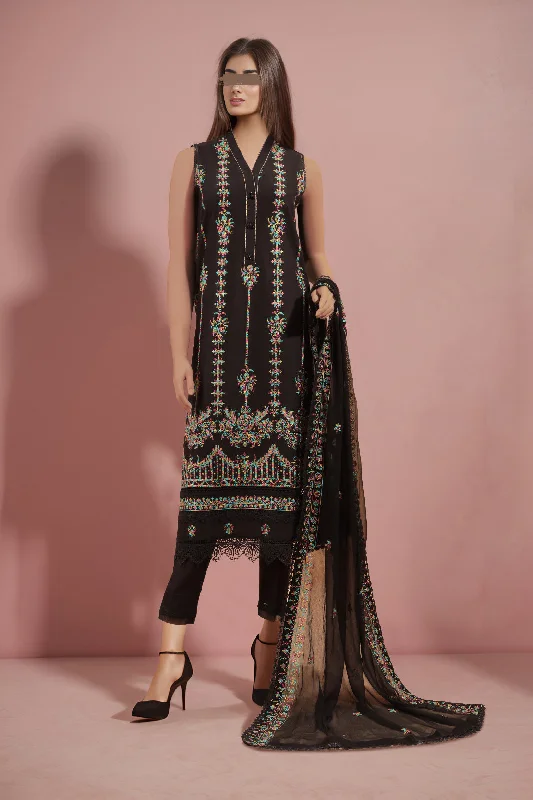 Unstitched Embroidered Cambric 3 Piece with Chiffon Dupatta