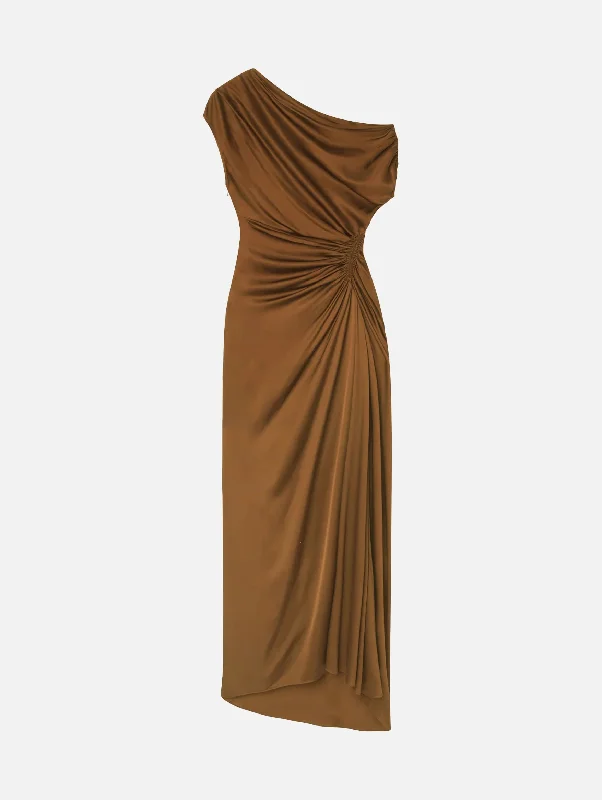 Cheetah Print DressPenny Satin Maxi Dress in Mocha