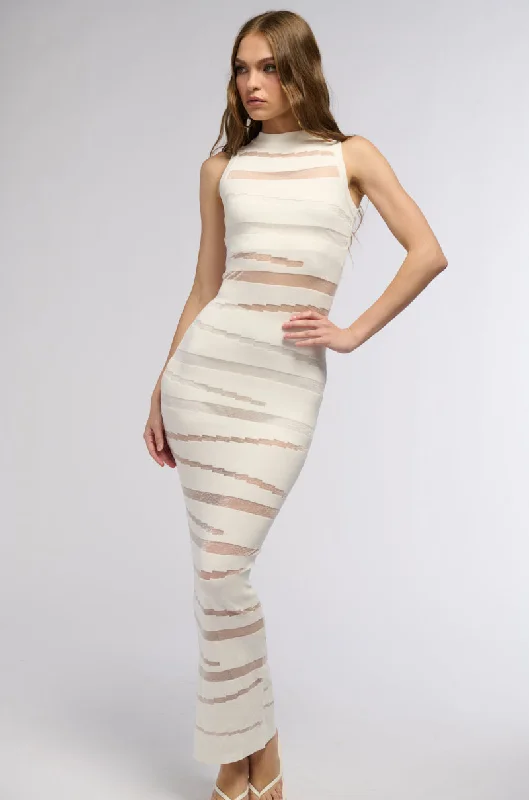 women's unique dressesCUT IT OUT SLEEVELESS KNIT MAXI DRESS IN WHITE