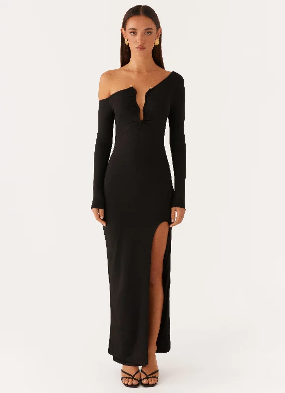 Velvet DressClaudette Asymmetric Long Sleeve Maxi Dress - Black