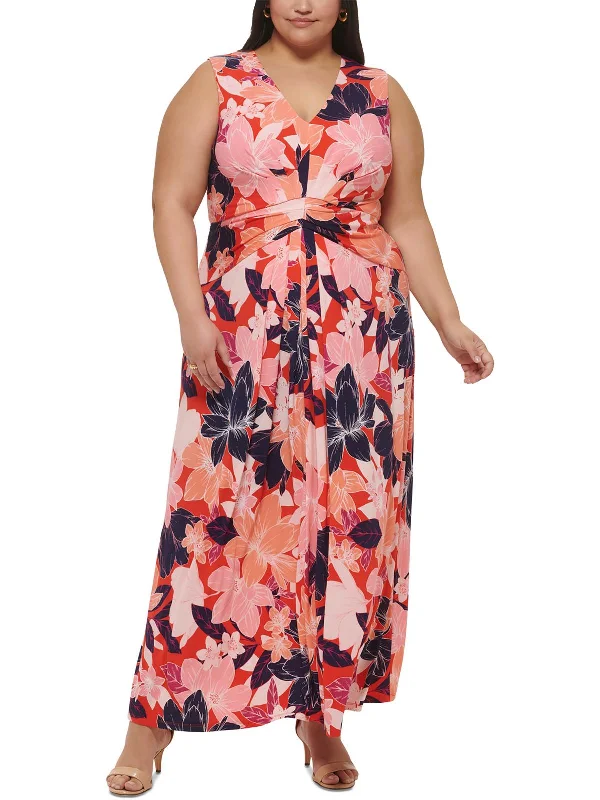 Ruffle DressPlus Womens Floral Print Polyester Maxi Dress