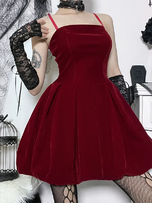 women's made-to-order dressesVelvet Solid Shirring High Waist Straps A-Line Party Mini Elegant New Year Dress