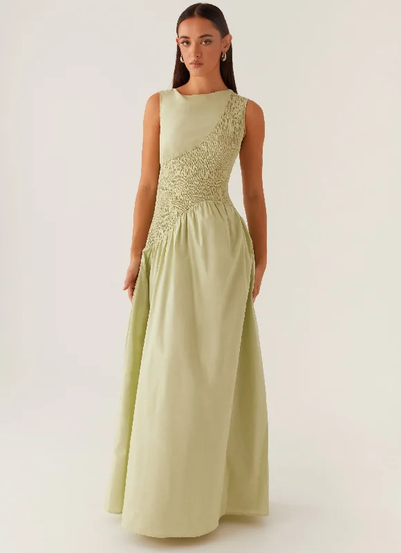 women's statement dressesAltitude Shirred Maxi Dress - Pastel Green