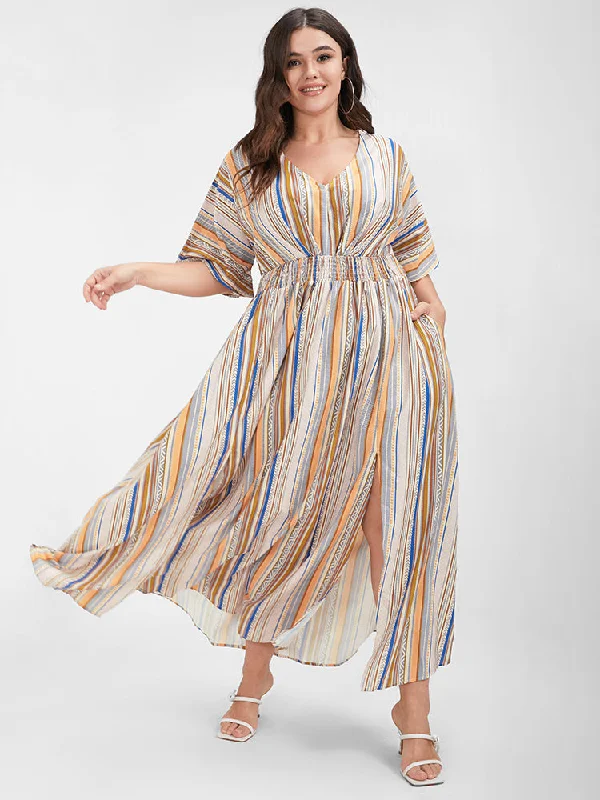 Fit-And-Flare DressBandana Split Dolman Sleeve Pocket Maxi Dress