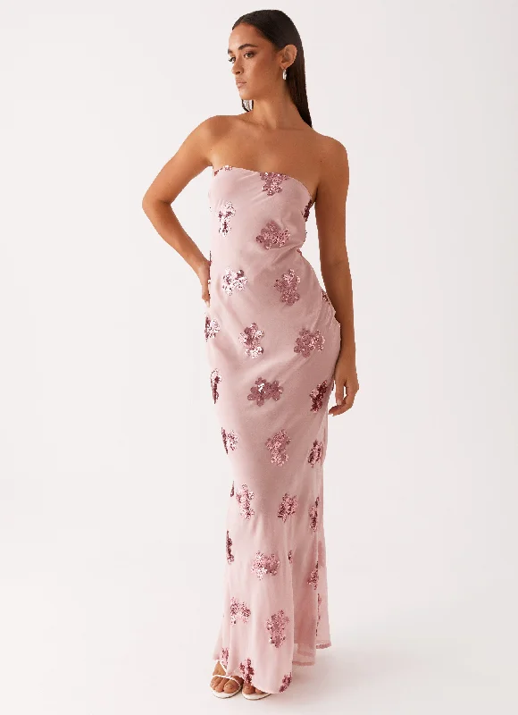 Off-The-Shoulder DressSweet Escape Sequin Maxi Dress - Baby Pink