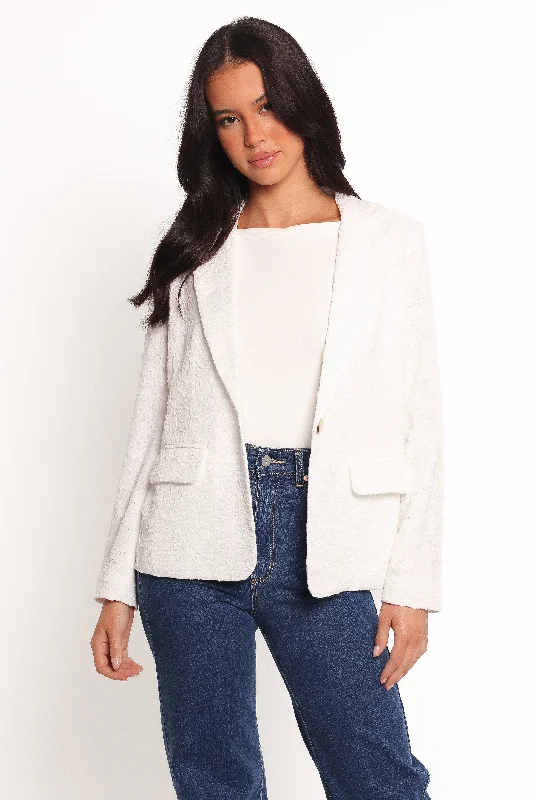 Darian Lace Knit Single Button Blazer - Off White