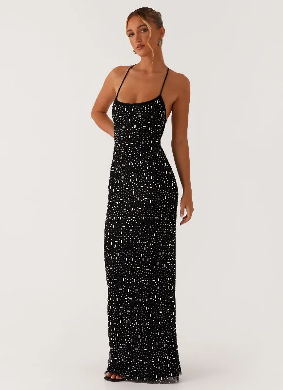 Solid Color DressCressida Rhinestone Mesh Maxi Dress - Black