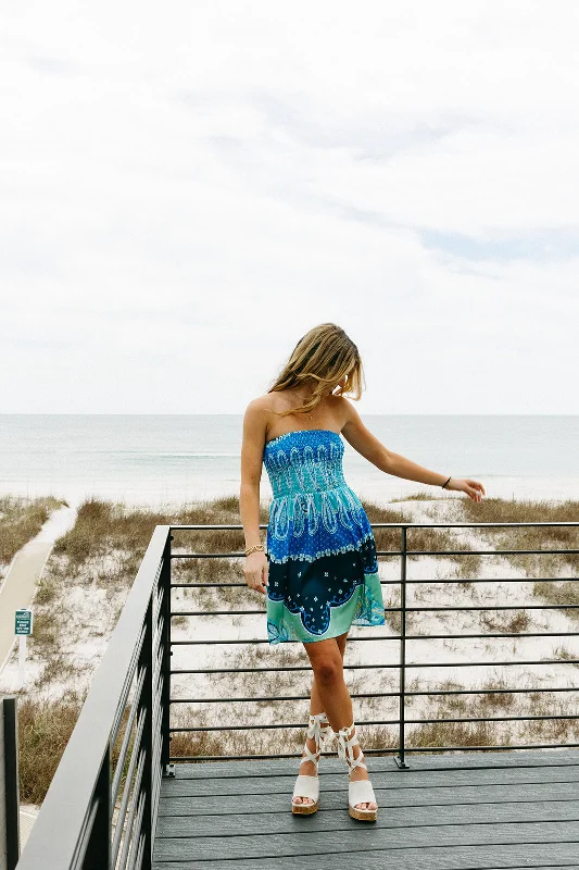 High-Neck DressTruly Tropical Mini Dress - Blue Bali Print