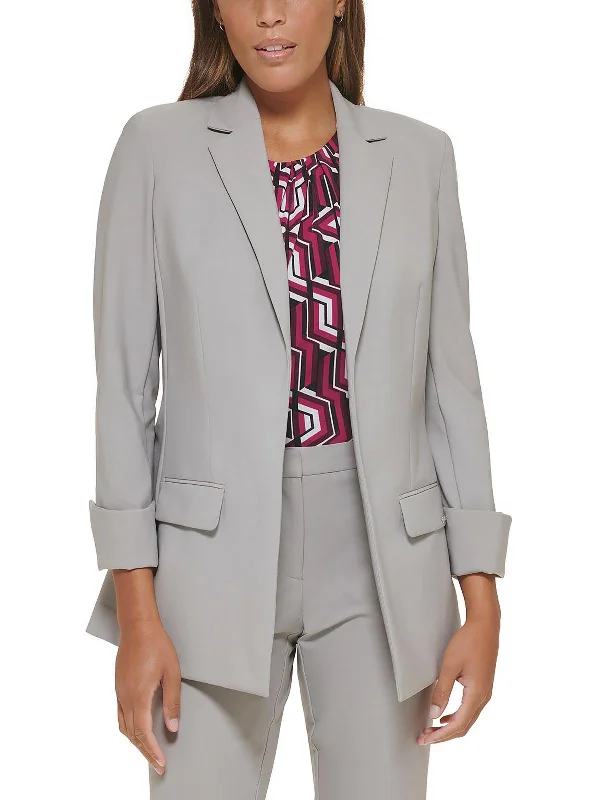 Petites Womens Crepe Stretch Open-Front Blazer