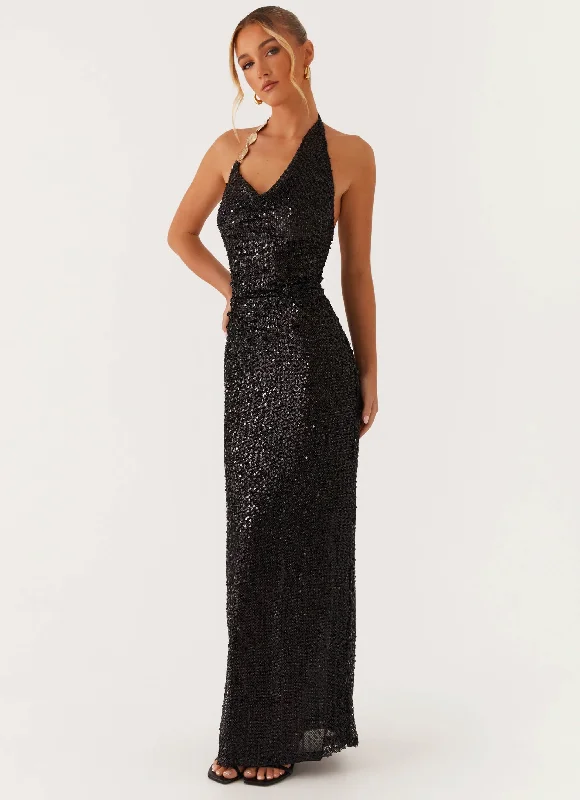 women's empire waist dressesAfter Tonight Sequin Cowl Neck Maxi Dress - Black