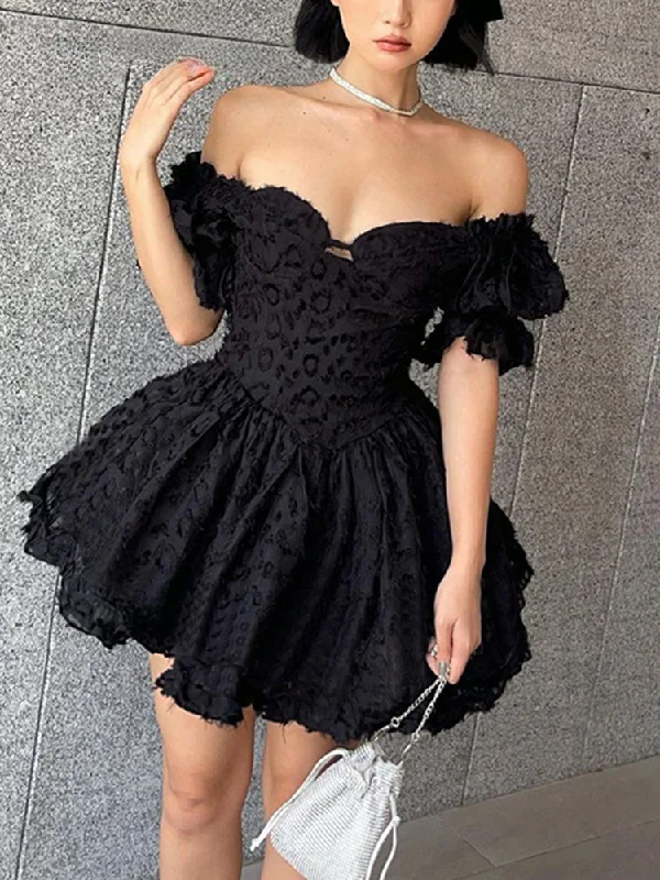 Trumpet DressLolita Summer Vintage High Waist Black Gown Goth Aesthetic Puff Sleeve V-neck Corset Mini Dress