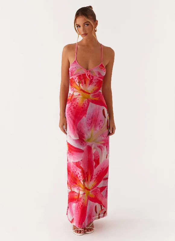 women's fair-trade dressesClaudie Maxi Dress - White Pink Lilly