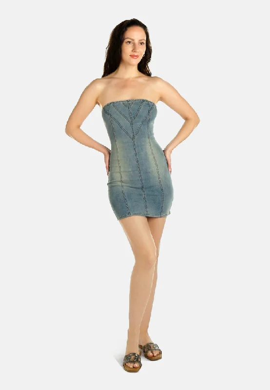 Strapless Denim Mini Dress by RUW