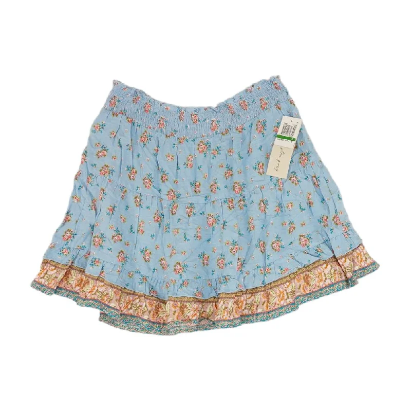 women's elastic-waisted skirts for pregnancyBlue Floral Mini Skirt