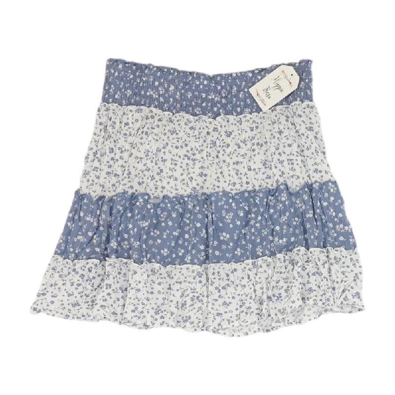 women's handmade casual skirtsBlue Floral Mini Skirt