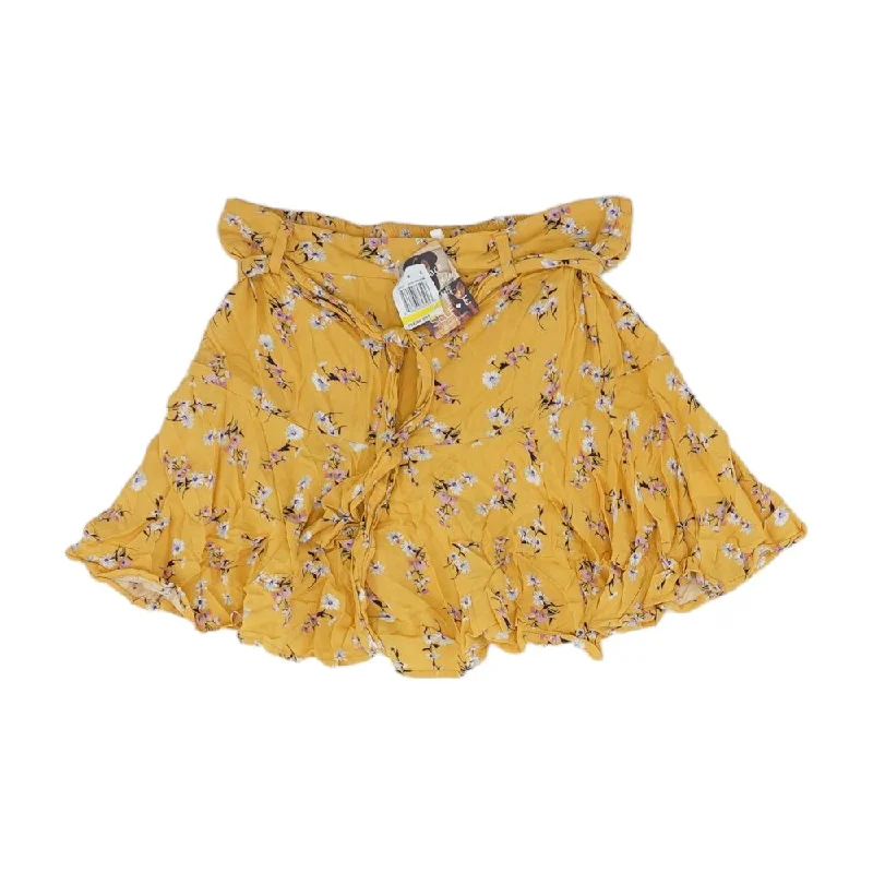 women's elastic-waisted skirts for pregnancyYellow Floral Mini Skirt