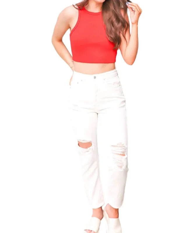 women's low-rise pantsDestroyed Denim Pants In White