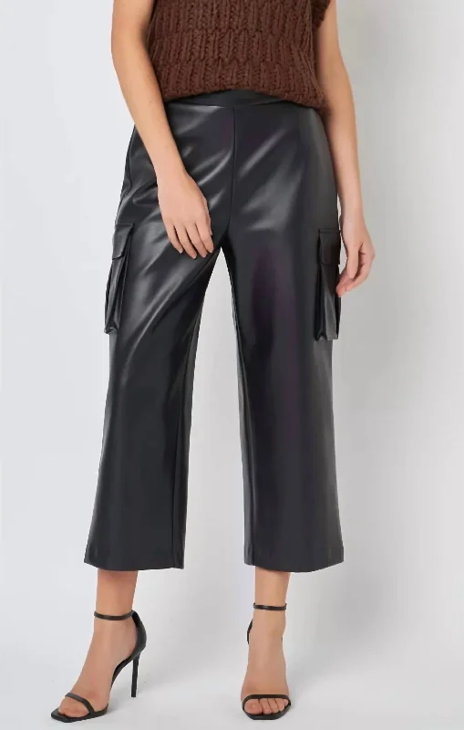 women's sustainable pantsFaux Leather Cropped Cargo Pants In Black