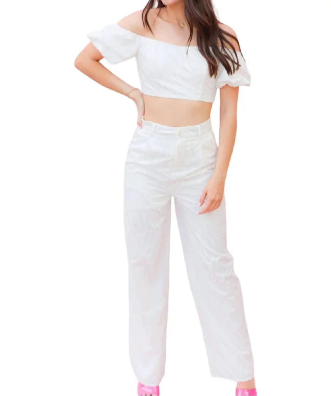 women's drawstring pantsHigh Waisted Long Pants In White