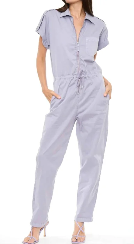 women's party pantsJordan Short Sleeve Zip Front Jumpsuit In Lilac