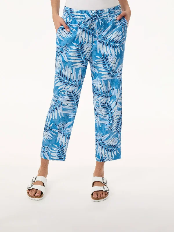 women's distressed pantsPetite Pull On Drawstring Cropped Trouser, Printed Linen