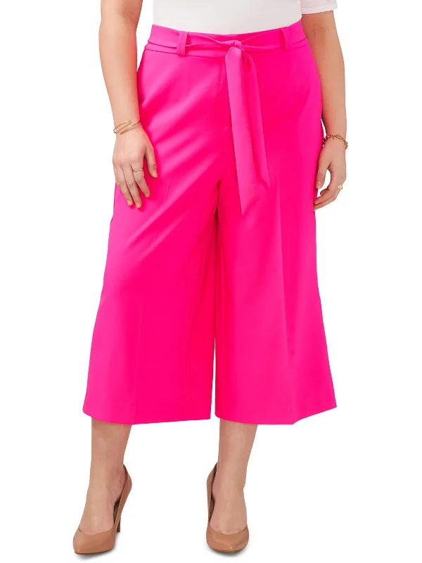 women's silk pantsPlus Womens Belted Polyester Wide Leg Pants