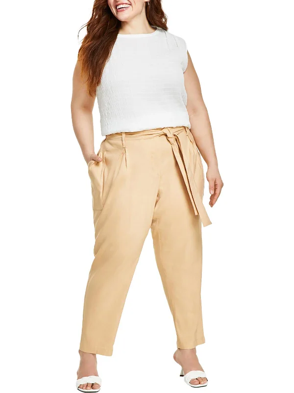 women's patched pantsPlus Womens Deep Pocket Linen Cropped Pants