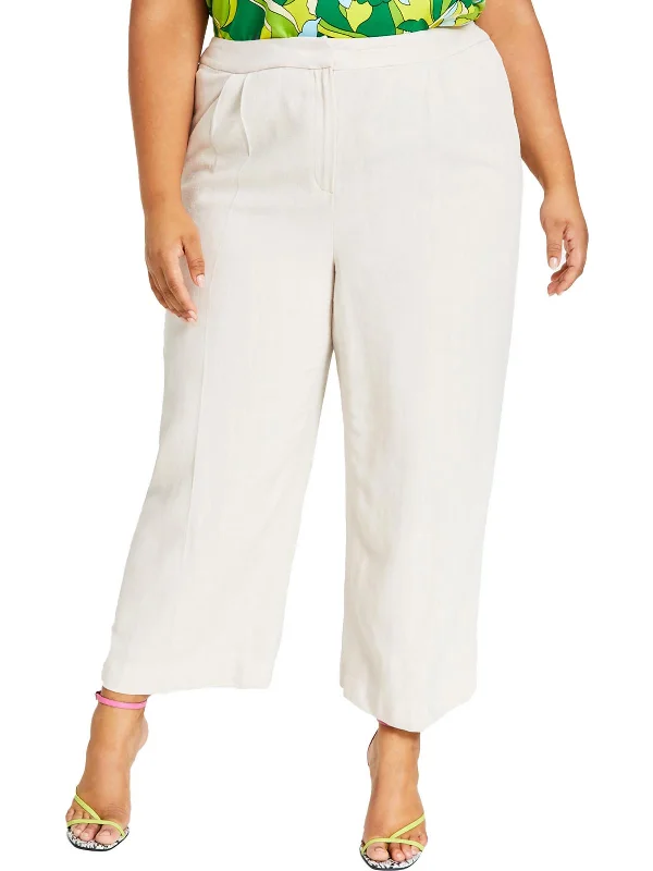 women's running pantsPlus Womens Linen Blend Cropped Wide Leg Pants