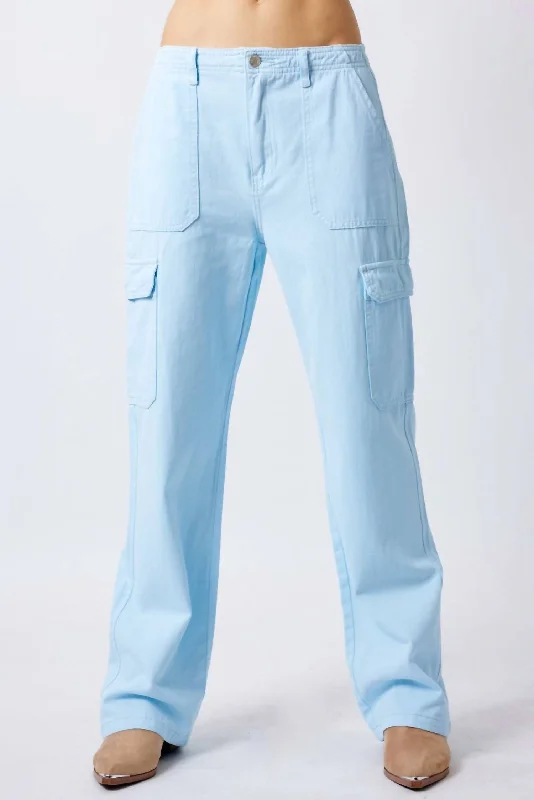 women's stretch pantsStraight Cargo Pants In Light Blue