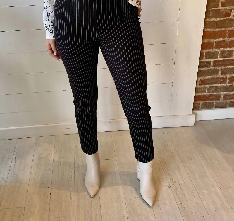 women's high-slung pantsStriped Ankle Slit Pant In Black