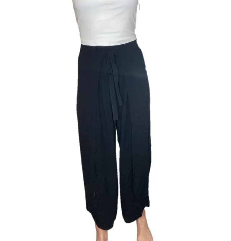 women's waterproof pantsWomen's Linen Overlap Pants In Black