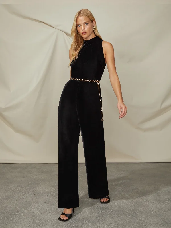 women's jumpsuits for cozy daysBlack Velvet High Neck Jumpsuit