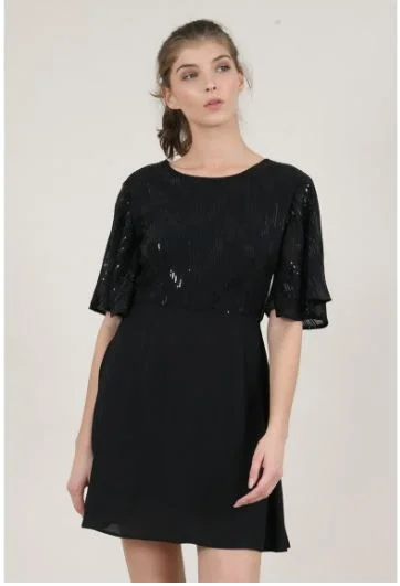 women's made-to-order dressesChiffon and Sequin Short Sleeved Dress | Black