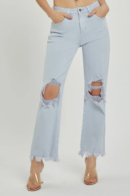 women's unique dressesDistressed Straight Leg Ice Blue Jeans