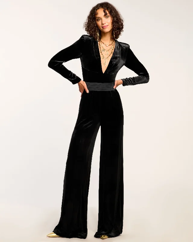 women's jumpsuits with long sleevesGabriel Velvet Plunging Jumpsuit