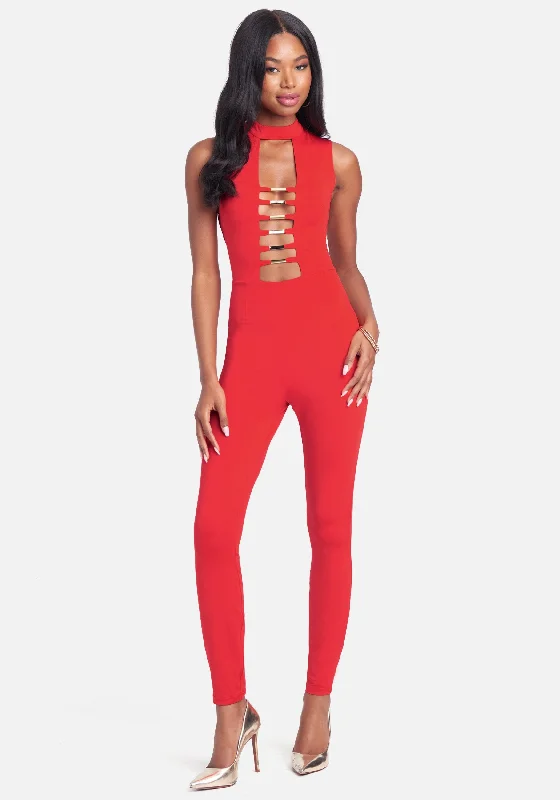 women's jumpsuits for high-performance fabricsGold Bar Detail Jumpsuit