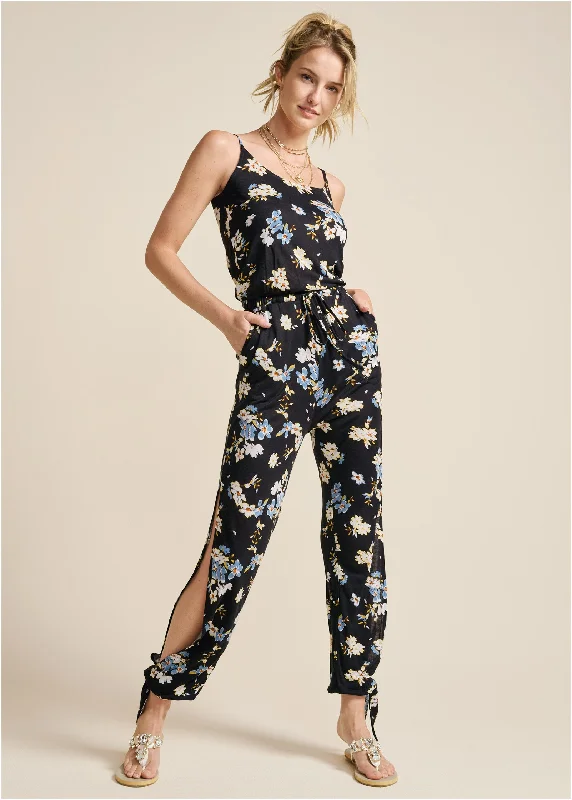 women's jumpsuits for maximalist fashionSlit Detail Jumpsuit - Black & Blue