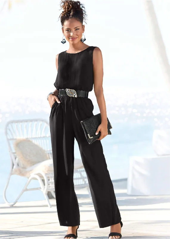 women's boho jumpsuitsSleeveless Jumpsuit - Black