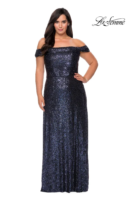 women's sheath dressesLa Femme 28988 Plus Size Sequin Off The Shoulder Gown