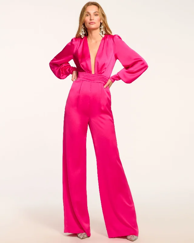 women's jumpsuits for gym sessionsMadelane Plunging Long Sleeve Jumpsuit