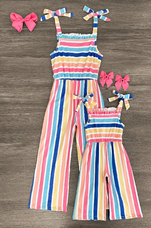 women's jumpsuits for versatile stylingMom & Me - Rainbow Striped Jumpsuit